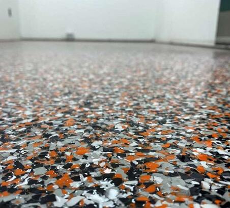 tan, black, and white epoxy flakes for garage flooring in Litchfield County, CT